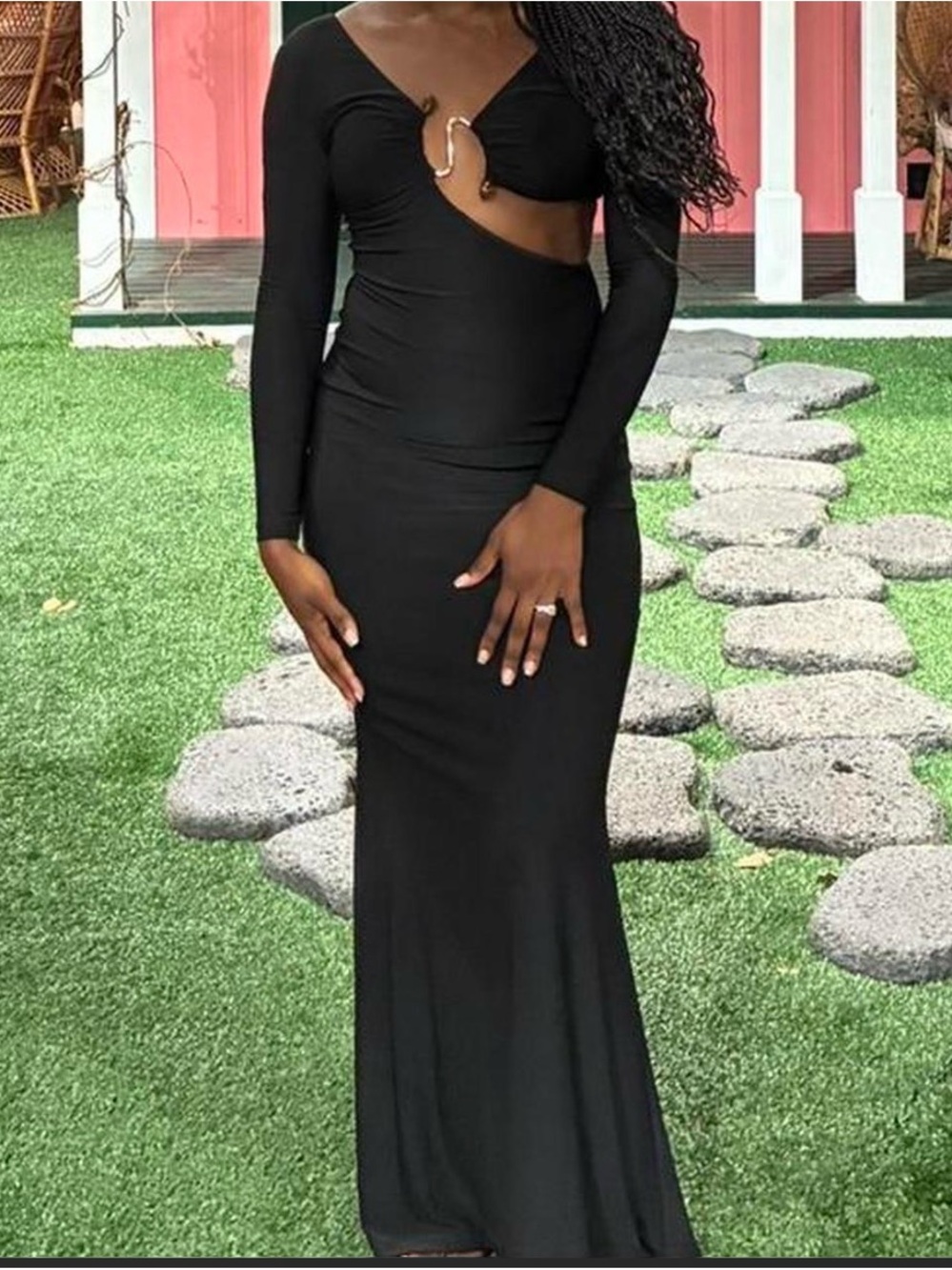 Windsor Black Long Sleeve Cutout Maxi Dress